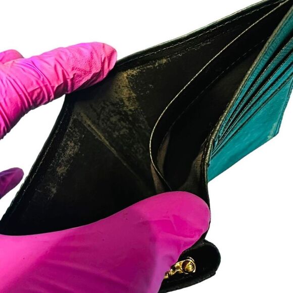 YSL YVES SAINT LAURENT Dark Brown Goldtone Saffiano Leather Kisslock Wallet Bag - Picture 9 of 13